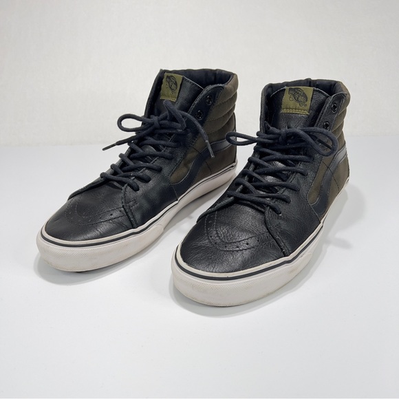 Vans Sk8 Hi Top Shoe Mens 10 Black Leather Olive Green Canvas Great Shape!! - Picture 6 of 12